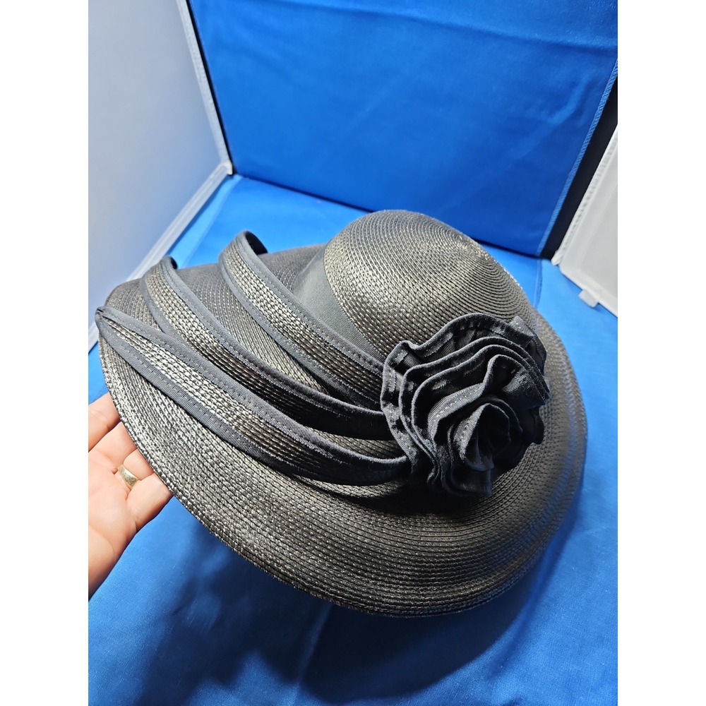 Vintage Wide Brim Hat Flower Stand-up Wrap Sylvia St Louis Church Derby Jody G